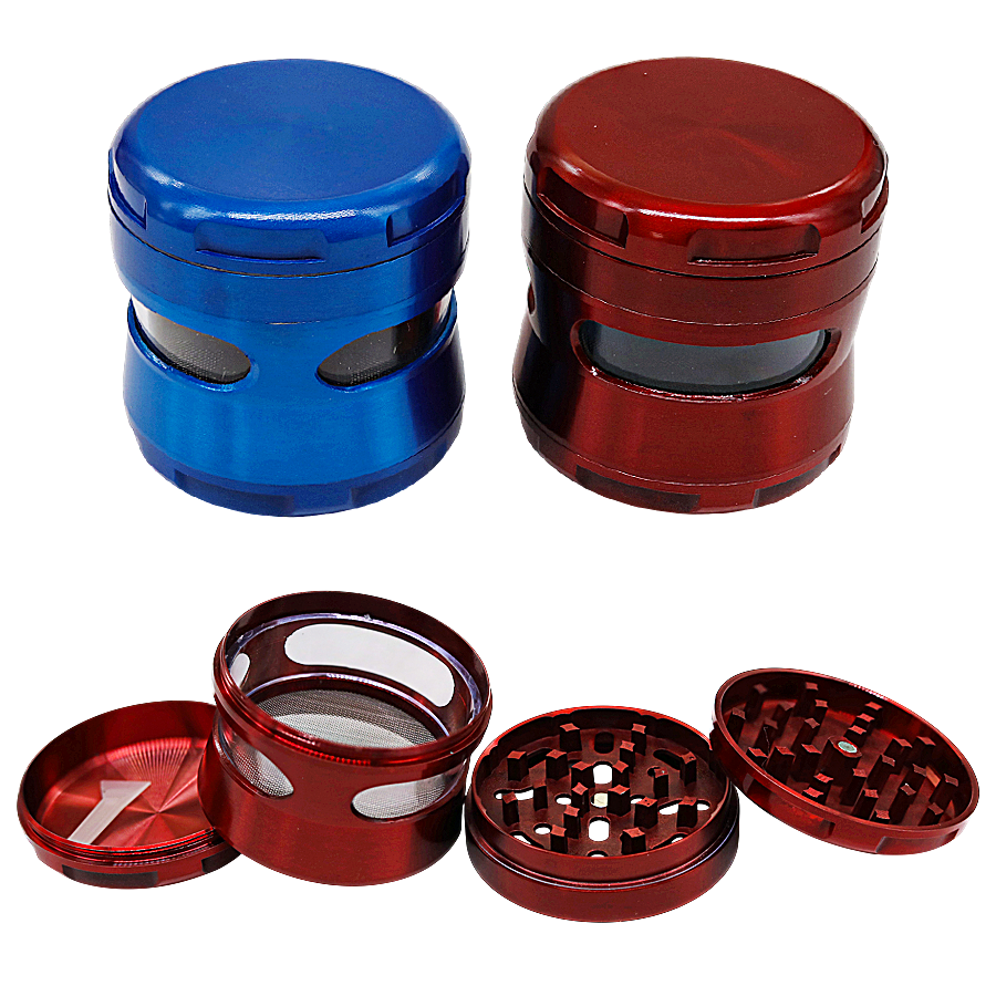 Crushers Metallic Drum Shaped See Through 4 Part Grinder (GR672) | Assorted Colors product image
